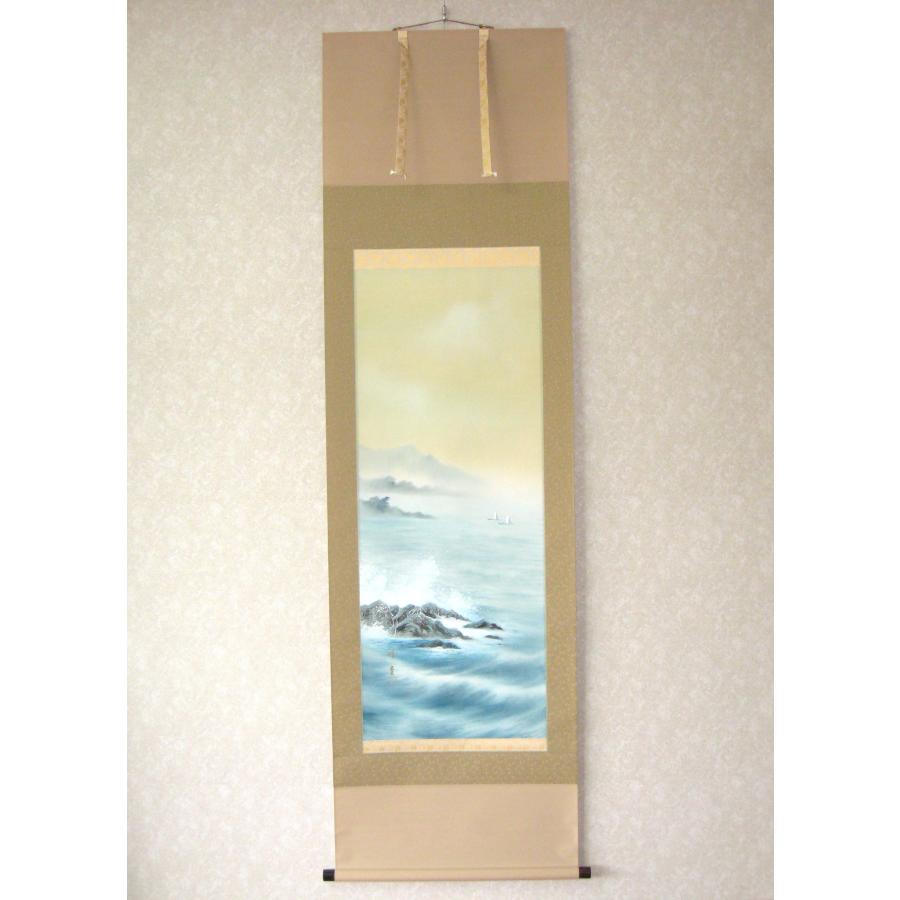特価軸】掛け軸 掛軸 彩色山水(夏の海の風景) 田中祥堂 (真筆・新品