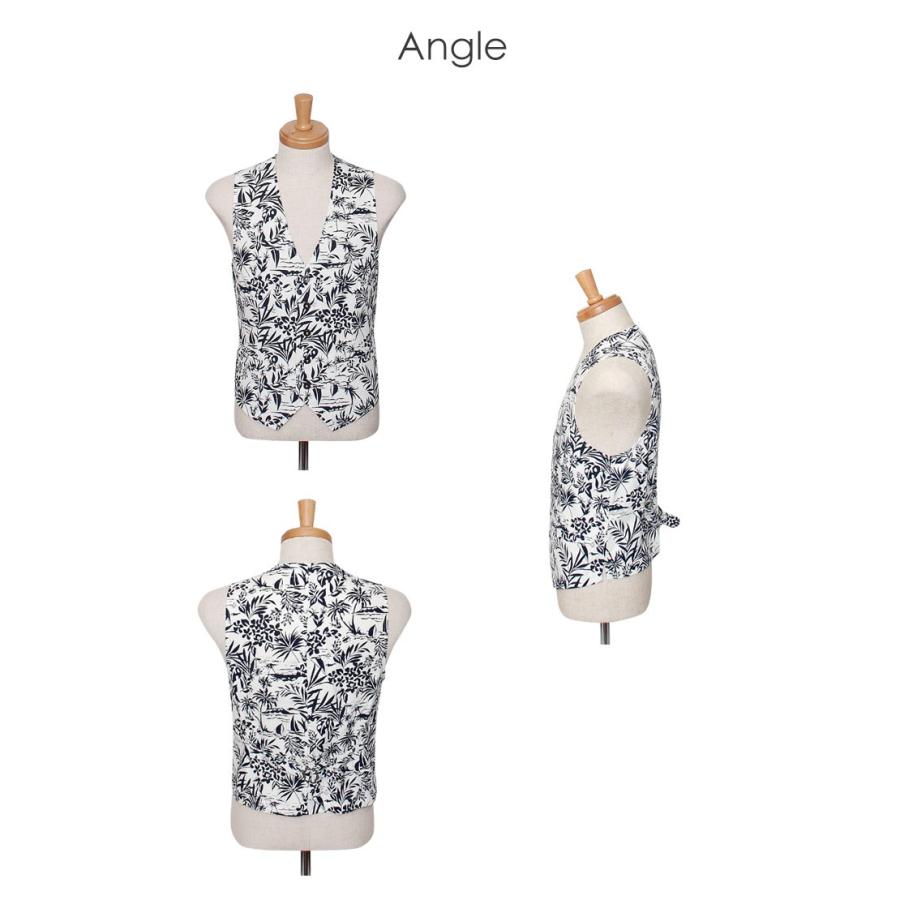 送料無料 ベスト メンズ ジレ 春 夏 総柄 花柄 ボタニカル柄
