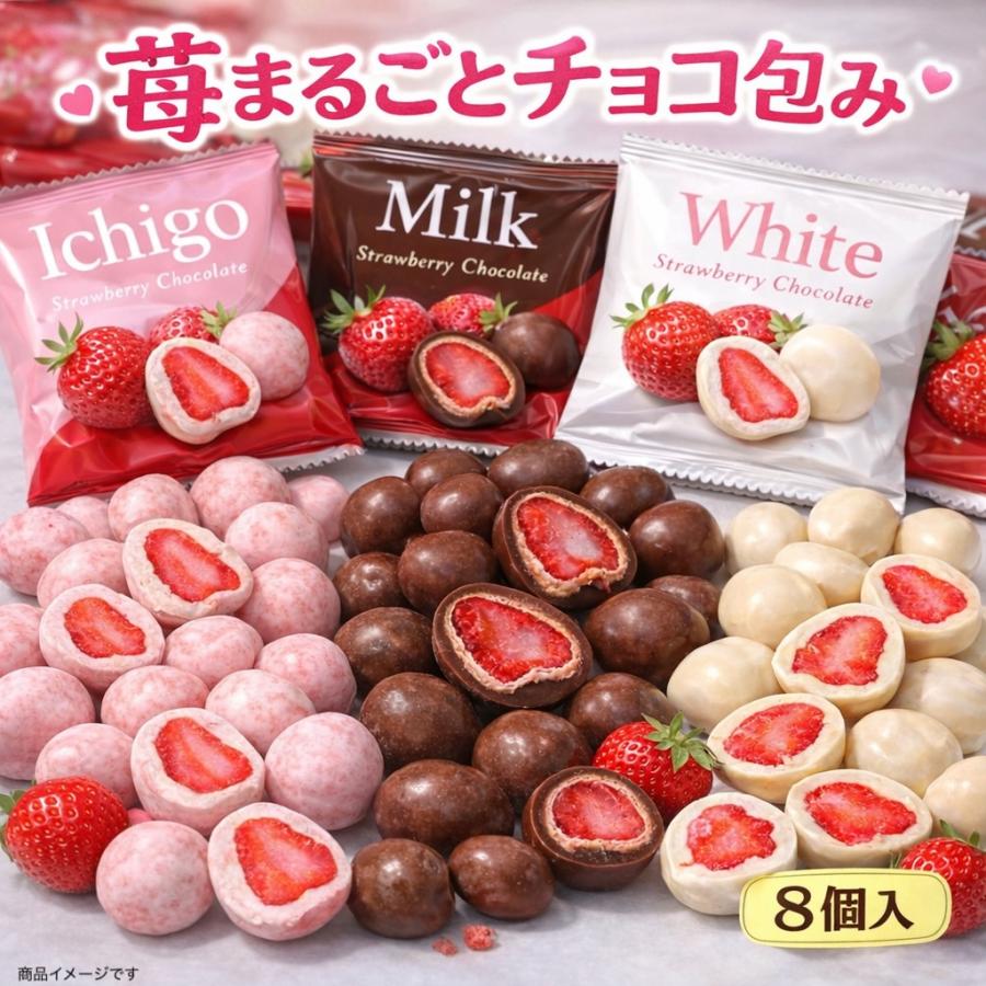 1000円ポッキリ 送料無料【お試し8個入】いちご丸ごとチョコ 3種