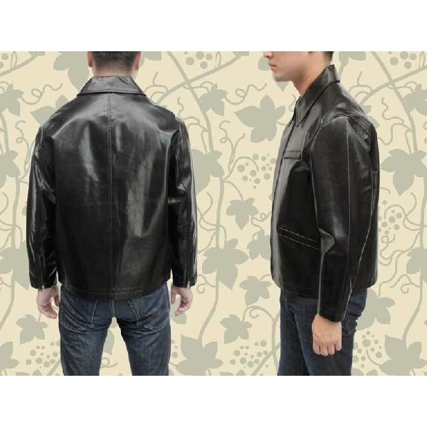 レザージャケット ステンカラー 革ジャン メンズ 本革 豚革 ブラック