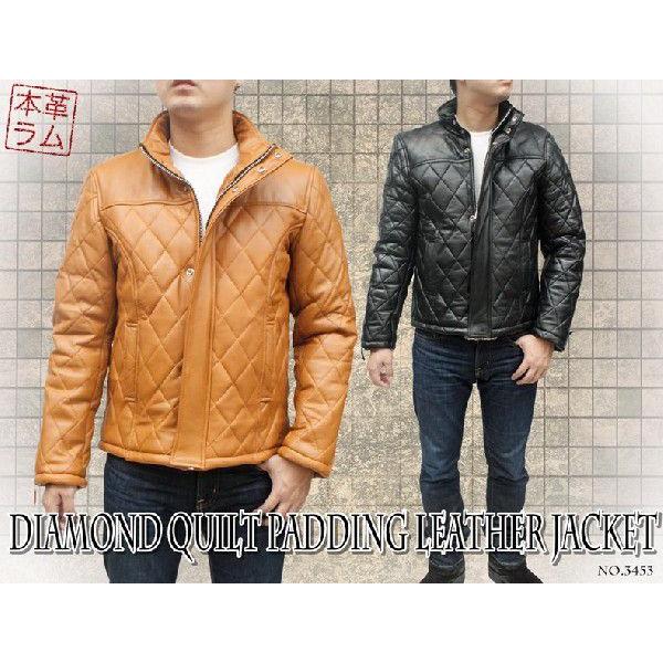 中綿ジャケット 本革 レザージャケット メンズ ダイヤモンドキルト加工