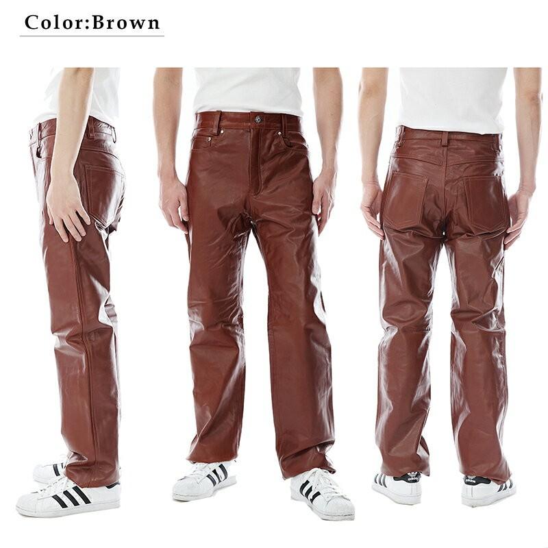 レザーパンツ 革パンツ 本革 ストレート メンズ : 本革 レザー 革