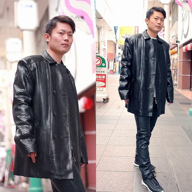 パイソン 蛇革 ジャケット メンズ 本革 レザージャケット ハーフコート