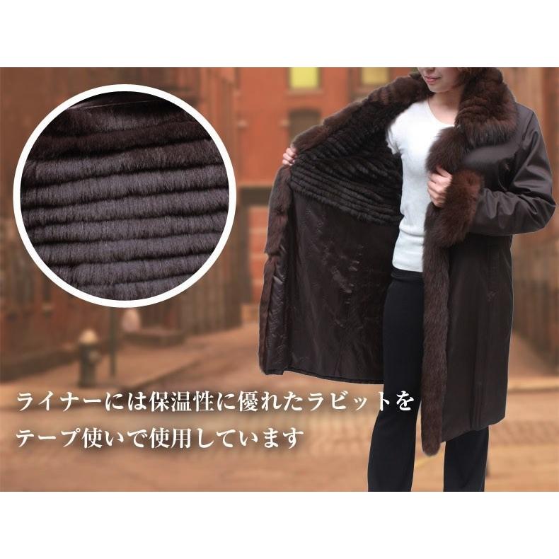 ファーコート レディース シルク100％ ブルーフォックス ラビット毛皮