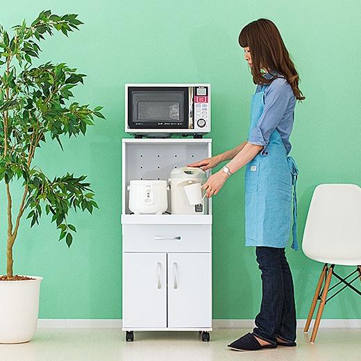 レンジ台 キッチン収納 白 スライド棚ラック 幅47 スリム 食器棚