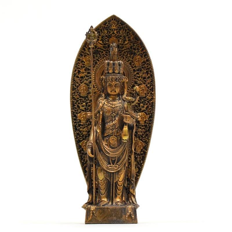 木彫り仏像-小仏 長谷寺形【十一面観音菩薩】 柘植 古美色 ※桐箱入れ