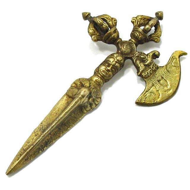 密教法具 カルタリ プルパ 一体型 約15cm ブルパ 曲刀 独鈷杵 金剛斧