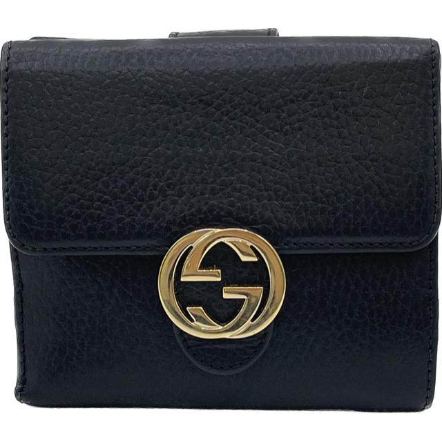 GUCCI（グッチ） 615525 二つ折り財布 黒 インターロッキングG 型押し