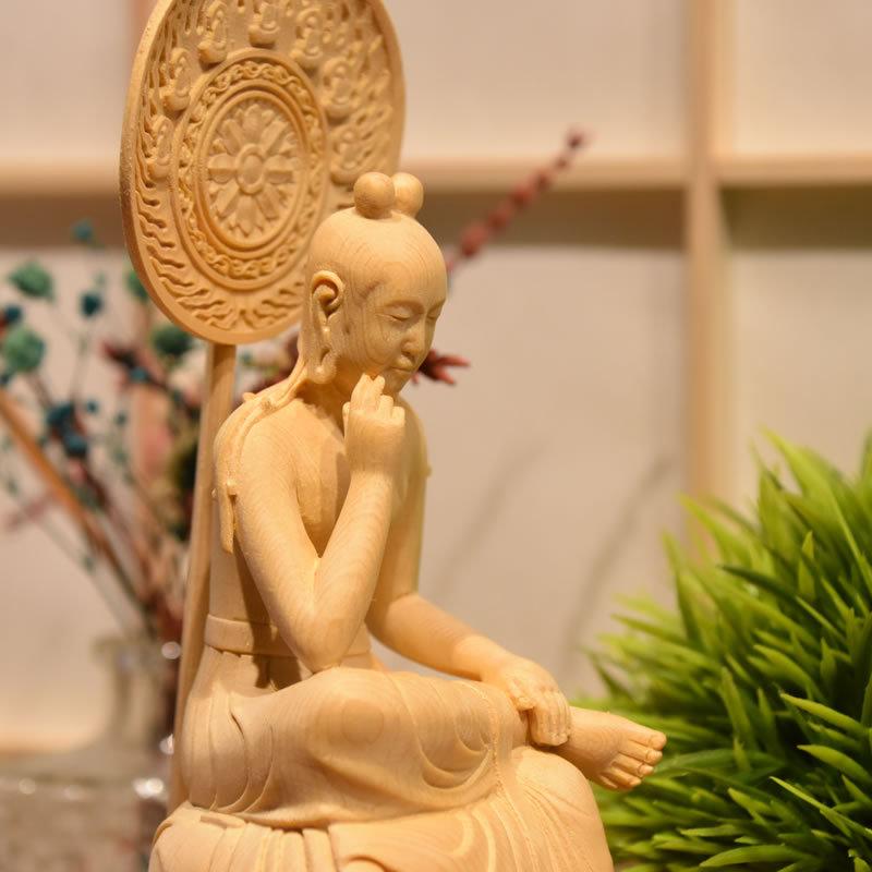 木彫り仏像 【中宮寺形菩薩半跏像（伝如意輪観音）】 桧木 高20cm : 海