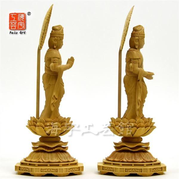 木彫り仏像 【観音菩薩・勢至菩薩セット】 立3.0寸 二体セット