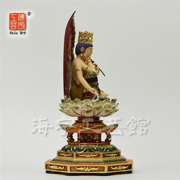 木彫り仏像 【如意輪観音菩薩】 桧木 彩色仕上げ 総高31cm : 海宇工芸