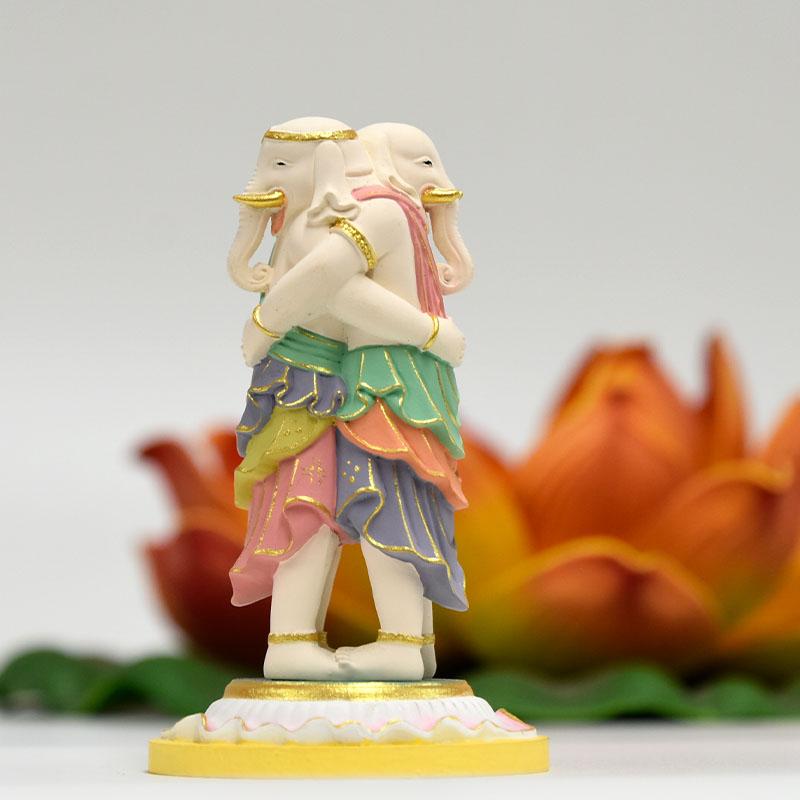 木彫り仏像-小仏 【歓喜天（聖天）】 柘植 極彩色 ※桐箱つき : 海宇