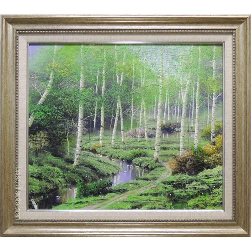 絵画 油絵 白樺林 （早瀬遼） 【肉筆】【油絵】【日本の風景】【10号