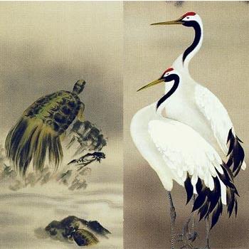 掛け軸 鶴亀双幅 （鈴村秀山） 掛軸 : 掛け軸・絵画の専門店 掛軸堂