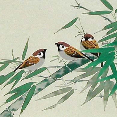 掛け軸 竹に雀 (井上秀城) 【掛軸】【一間床・半間床】【花鳥画