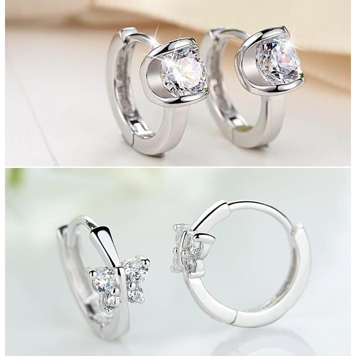 ピアス リング型 中折れ フープ CZダイヤモンド バタフライ 蝶々