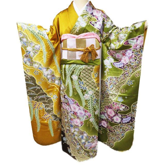 FINAL PRICE ／ 振袖 着物 中古 リサイクル 正絹 花模様 辻が花 絞り