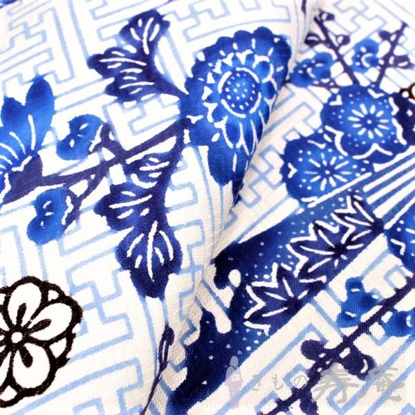 紅型染九寸名古屋帯 仕立て込み 知念初子 本場琉球帯 紗綾型 花 白