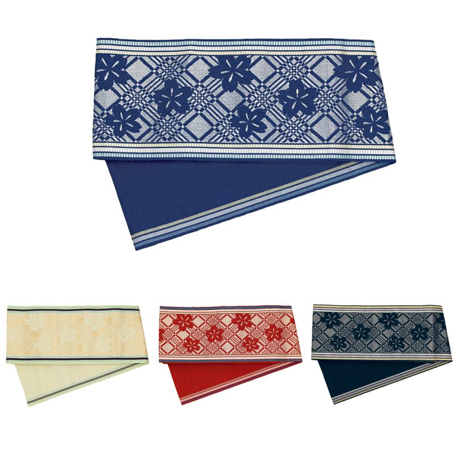 帯 半幅帯 博多 献上 博多織 小袋帯 桜 赤 紺 黒 ベージュ 正絹 単衣