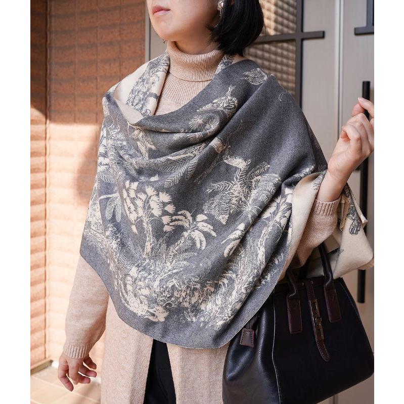 cawaii french」ストール マフラー 大判 総柄 花柄 フラワー 花 植物柄