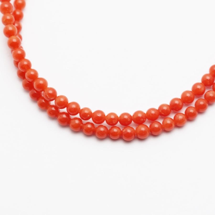 胡渡珊瑚 2連 レイヤーネックレス 朱系カラー 52cm 地中海産赤珊瑚