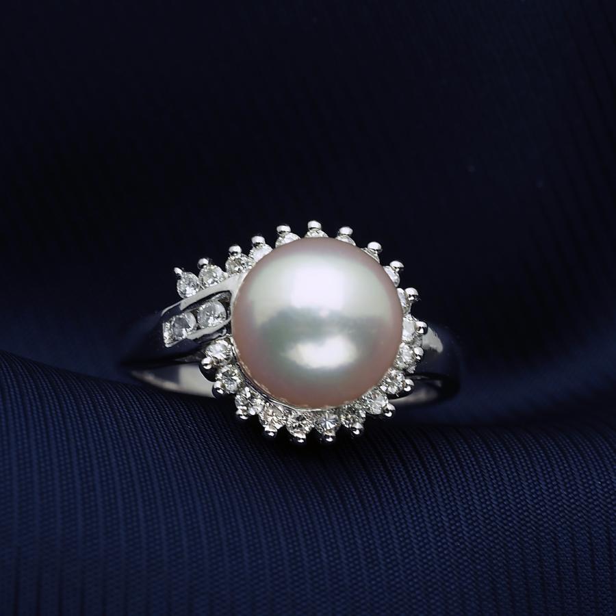 プラチナ900 アコヤ本真珠 リング 9-9.5mm 13号 サイズ直し可 あこや