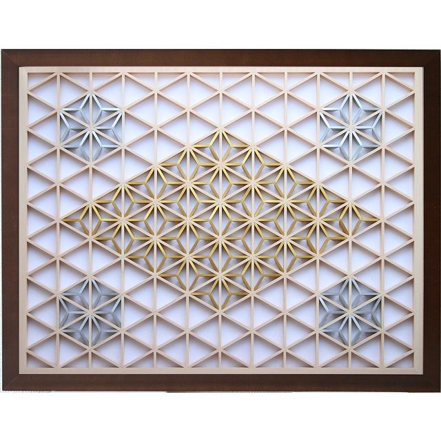 和モダン アートパネル 組子色彩葉 【金銀麻の葉 ちらし 2色2号