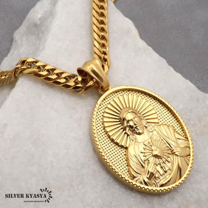 ステンレス HIPHOPネックレス ゴールド 6面カットダブル喜平チェーン