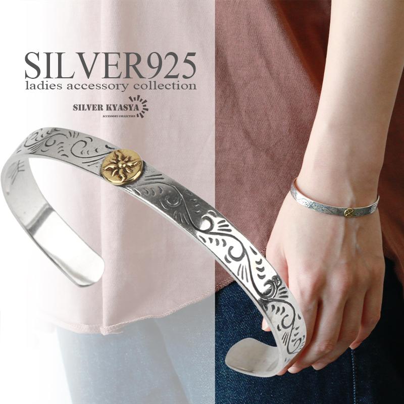 唐草バングル シルバー925 太陽 メタル ゴールド アラベスク