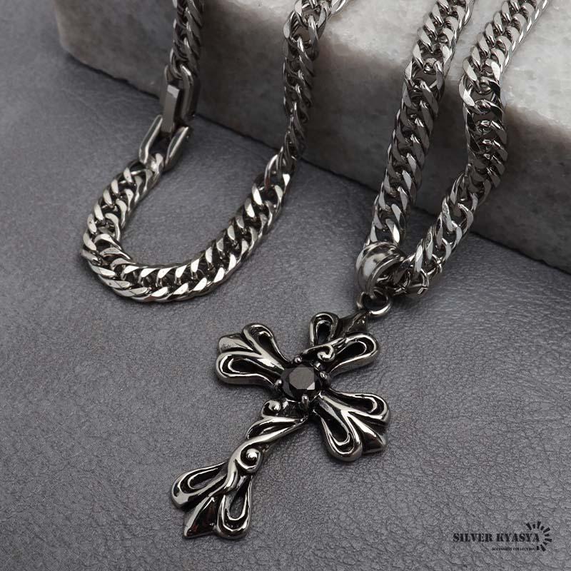 ステンレス クロスネックレス ダブル喜平チェーンネックレス シルバー