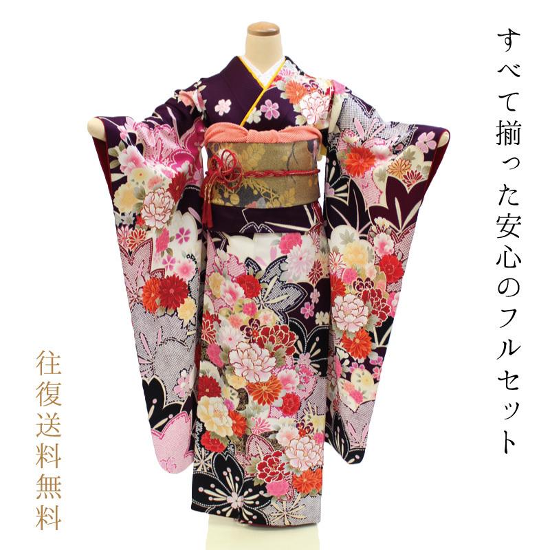 振袖レンタル 成人式 フルセット 1月 振袖 レンタル 紫 古典 絞り調 NR