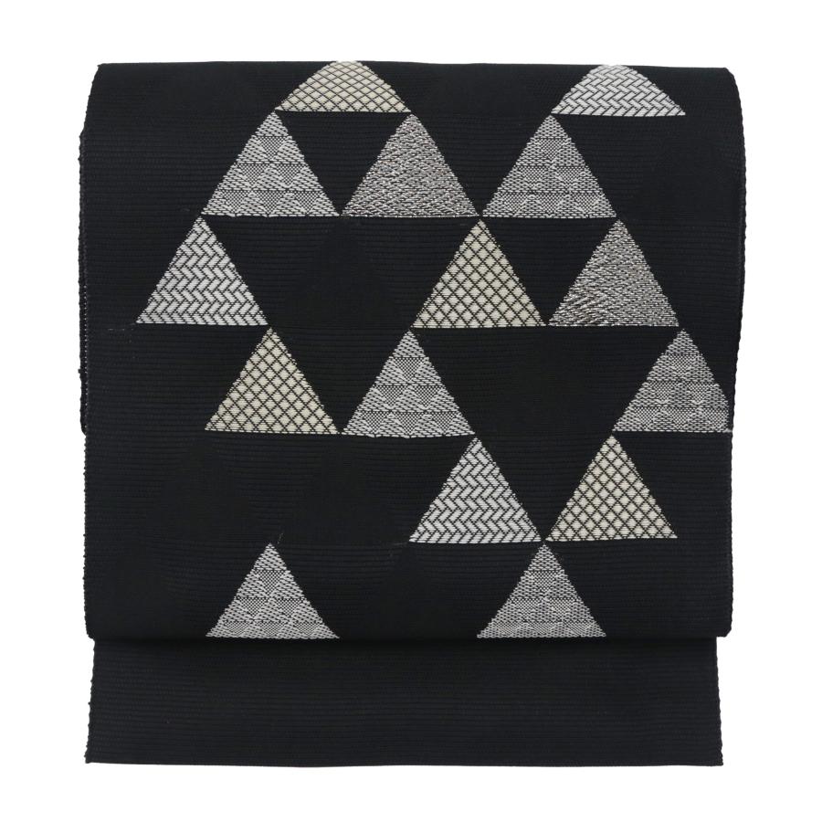 名古屋帯 正絹 夏 仕立て上がり 夏帯 絽 黒 ウロコ 鱗柄 新品 未使用