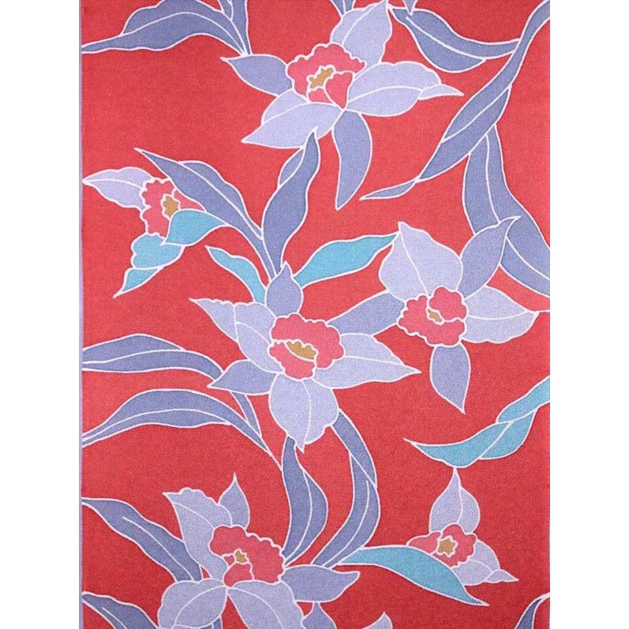 女性用着物反物 訳有り kk-33 水仙柄・赤橙地 : ゆかた反物の堀田