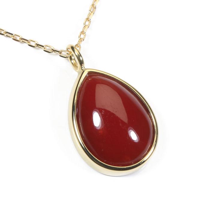 宝石珊瑚のSANSUI 血赤珊瑚 ネックレス ペンダント 雫 無染色 K18 18金