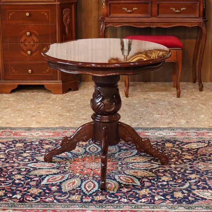 イタリア ダイニングテーブル 70cm幅 象嵌 カフェテーブル 食卓 円形