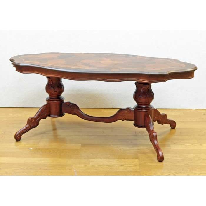 イタリア 象嵌センターテーブル ラディカ天板 136cm 木の葉 コーヒー