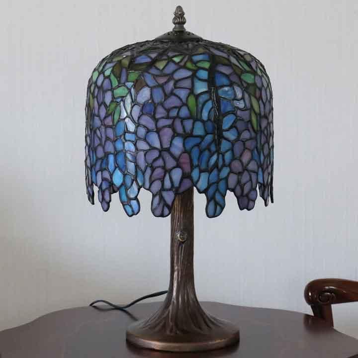 ステンドグラスランプ 8インチ ウィステリア 藤 ブロンズベース