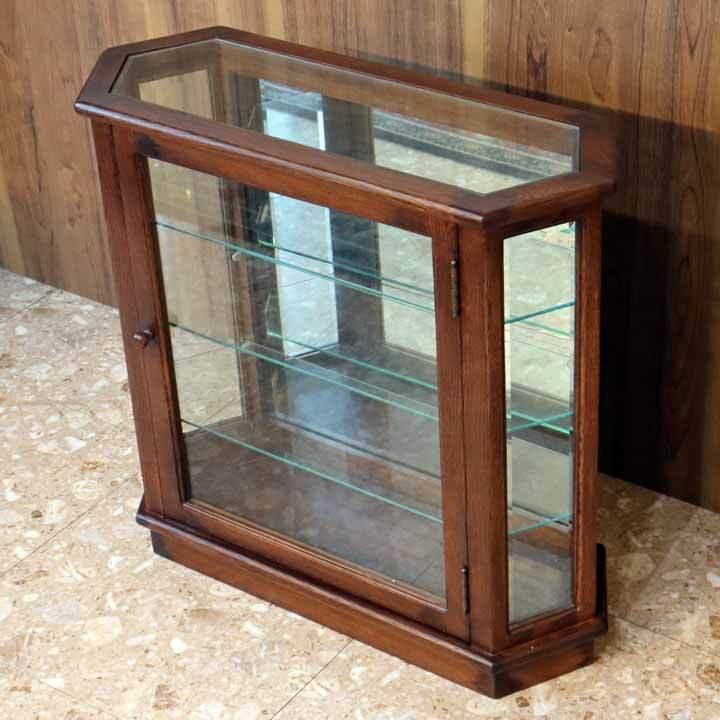 六角形 ガラスケース 幅68.5cm コレクションケース 完成品 オーク