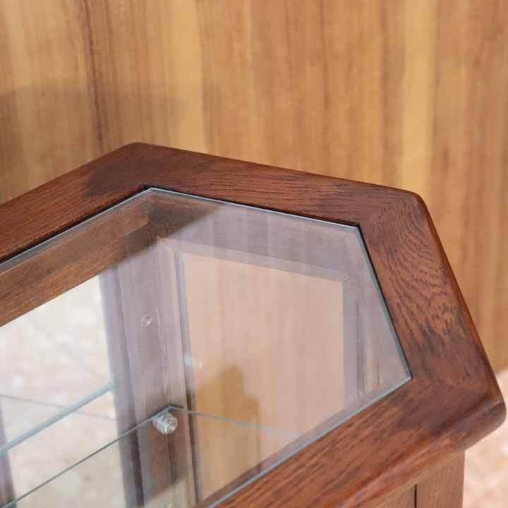 六角形 ガラスケース 幅68.5cm コレクションケース 完成品 オーク