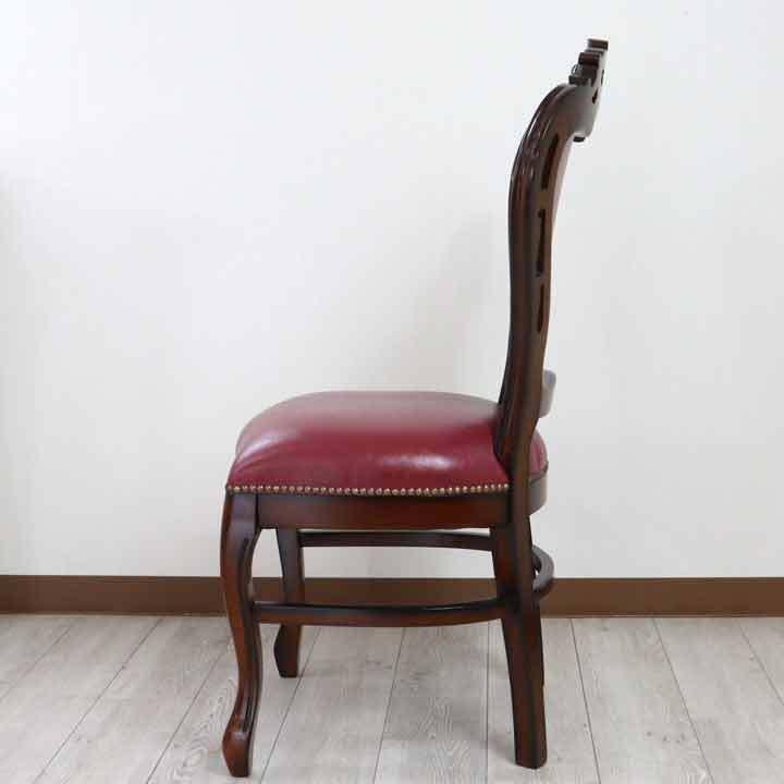 ダイニングチェア 合皮 ワインレッド マホガニー 猫脚 完成品 レザー