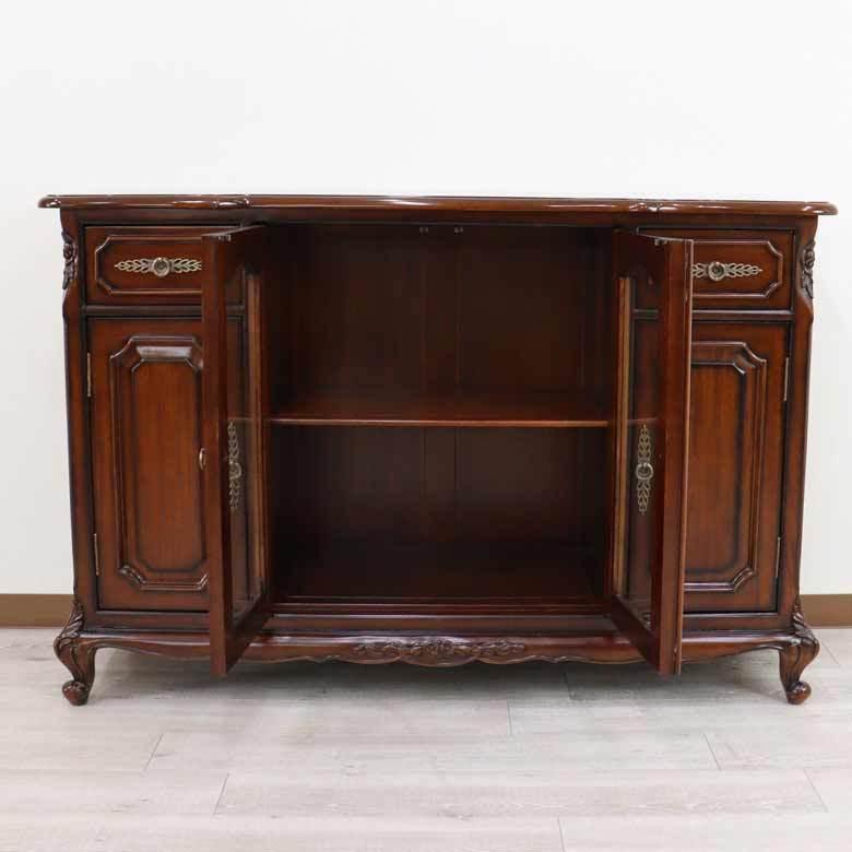 サイドボード ローキャビネット マホガニー 猫脚 完成品 木製 茶