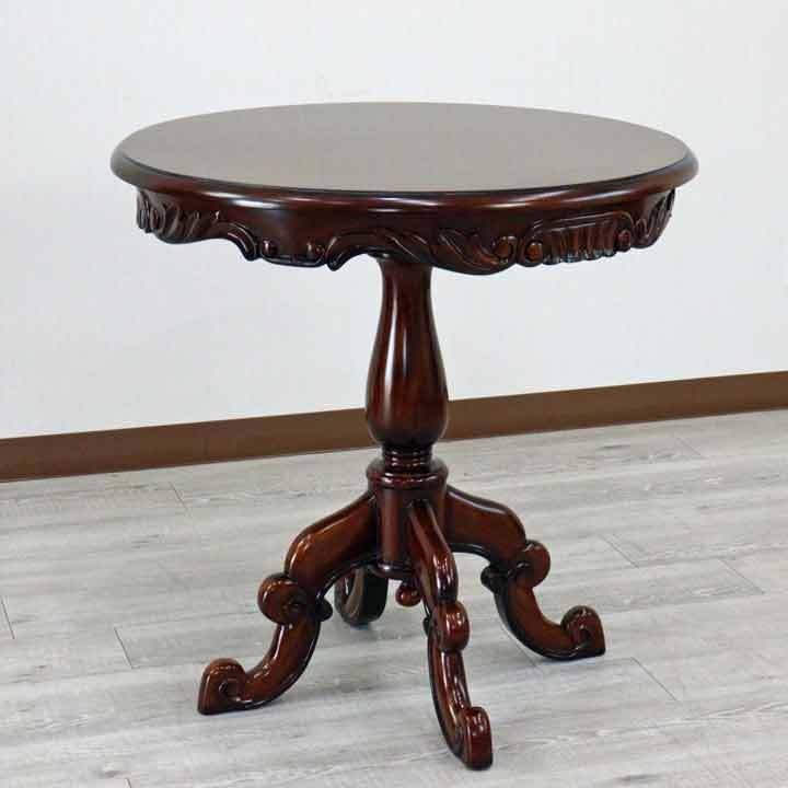 カフェテーブル 70cm マホガニー 木製 一部組立 円形 ラウンドテーブル