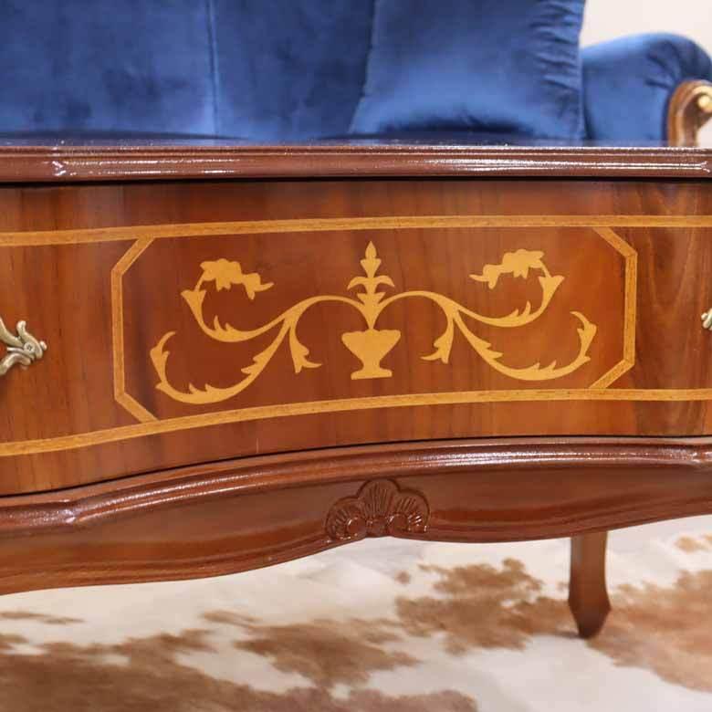 リビングテーブル 収納付き 木製 イタリア 猫脚 象嵌 ローテーブル