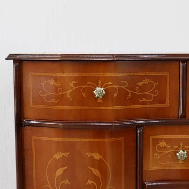 チェスト 木製 象嵌 猫脚 ローキャビネット 88cm サイドボード 119