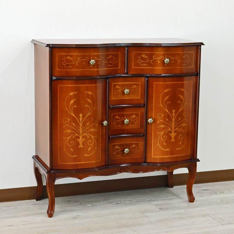 チェスト 木製 象嵌 猫脚 ローキャビネット 88cm サイドボード 119