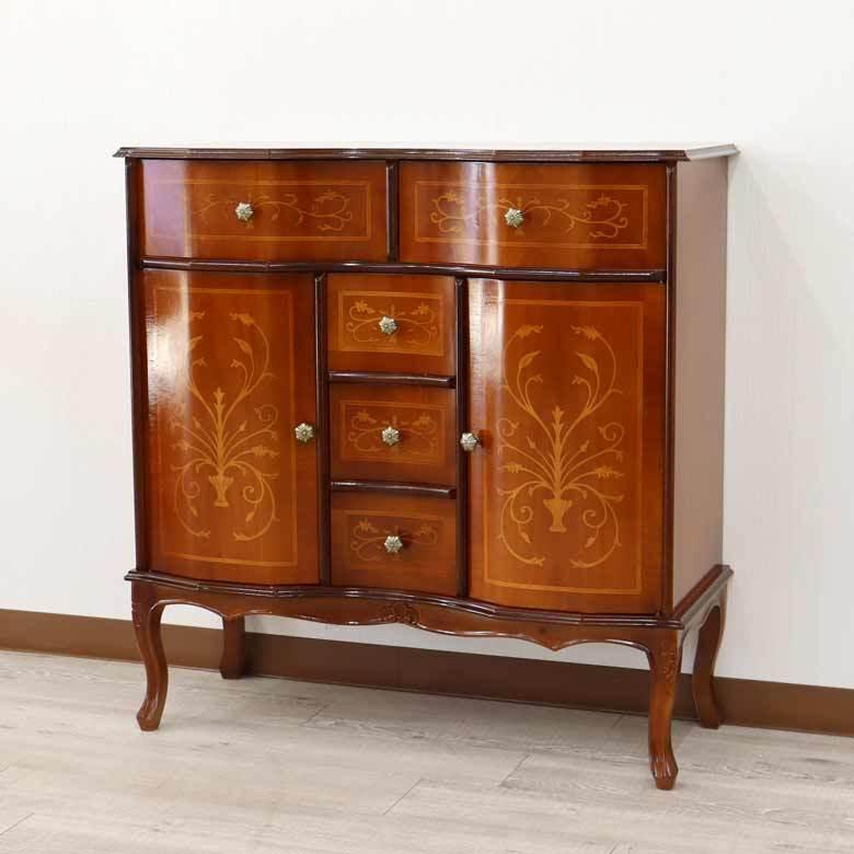 チェスト 木製 象嵌 猫脚 ローキャビネット 88cm サイドボード 119