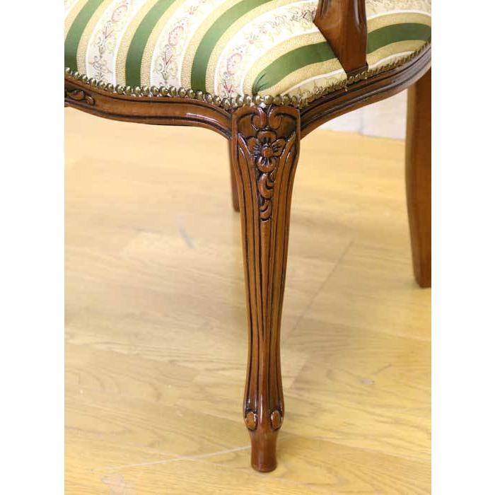 イタリア アームチェア グリーンストライプ サロンチェア 1Pソファ