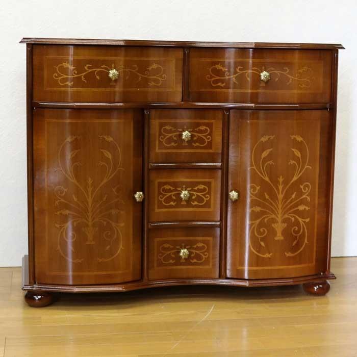 チェスト 木製 象嵌 丸脚 ローキャビネット 87cm サイドボード 119