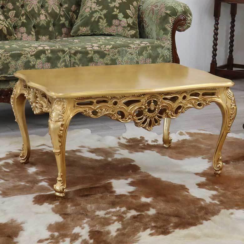 イタリア リビングテーブル ゴールド 84cm ローテーブル 猫脚 完成品