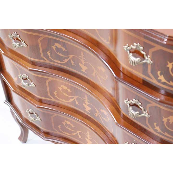 イタリア 4段 チェスト 茶 87cm 象嵌 ロココ調 家具 猫脚 完成品